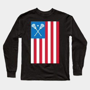 American Flag Lax 4th of July Lacrosse Helmet Sticks Long Sleeve T-Shirt